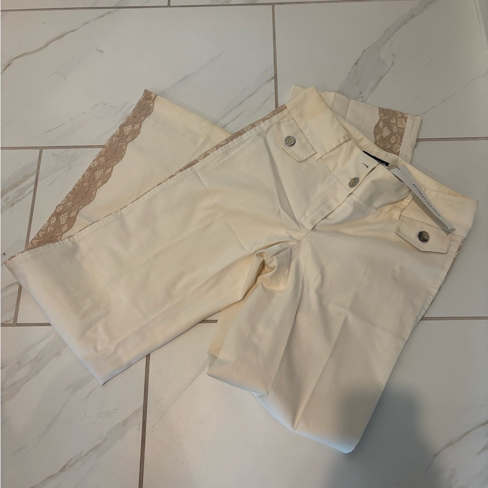 Dolce & Gabbana Cream Cropped Jeans with Lace Trim